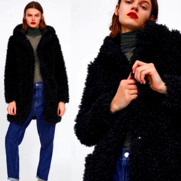 zara black teddy jacket